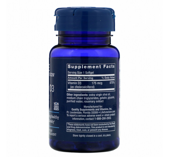 (Vitamin D3) 7000 МО Life Extension 60 Softgels, Харчова добавка Вітамін Д3 60 капсул